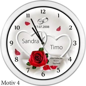 10 Jahre verheiratet - Weiße Hochzeitsuhr mit Namen